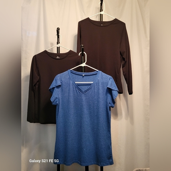 Real Essentials 3-Piece T-shirts: 2 Long Sleeve, 1 Short Sleeve, Size L & M EUC - Picture 1 of 6